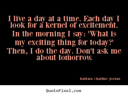 I live a day at a time. each day i look for a kernel of excitement ... via Relatably.com