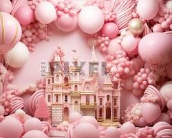 Image of Playful and whimsical pink aesthetic wallpaper with candyland theme