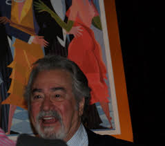 Giancarlo Impiglia in front of one of his paintings aboard the QM2 - q22