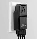 USB Wall Charger - 4 USB ports plus Outlet Portable Travel Charger iPhone 6 Plus iPad Samsung Galaxy S6 Edge Tab-Black