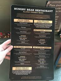 Hungry Bear Restaurant Allergy Friendly Lunch and Dinner Menu ...
