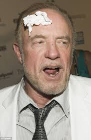 James Caan. A veteran actor but even James Caan&#39;t get away with a tissue stuck to his forehead. Smartly dressed in a white suit, shirt and tie it is ... - article-0-01B2650800000578-426_468x711