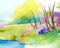 Image of Watercolour landscapes with music elements wallpaper