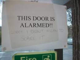 This door is alarmed. : pics via Relatably.com