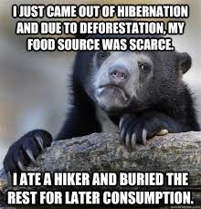 I just came out of hibernation and due to deforestation, my food ... via Relatably.com