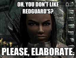 Oh, you don&#39;t like redguard&#39;s? Please, elaborate. - Racist ... via Relatably.com