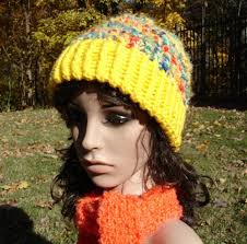 Knitted Hat In Lemon Yellow With Sparkling Color Blast Crown. Knitted Hat In Lemon Yellow - knitted_hat_in_lemon_yellow_with_sparkling_color_blast_crown_0fc35bdb