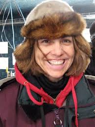 Betsy Wilkening wearing Hans-Werner Jacobi&#39;s hat from Greenland made of dog fur. - img4522