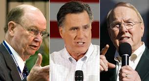 (From left) James Dobson, Mitt Ronmney and Don Wildmon are pictured. |. James Dobson and Don Wildmon will meet about a Romney alternative. | AP Photos - 120104_dobson_romney_wildmon_ap_328