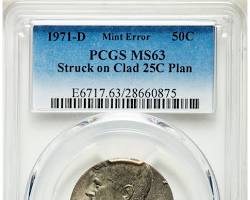 1971-D Struck on Silver-Clad Planchet Kennedy half dollar