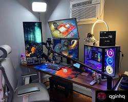 dual monitor setup on a desk