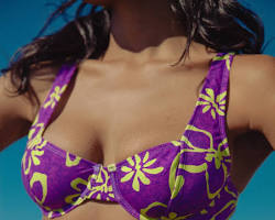 Image of colorful floral bikini made from recycled nylon