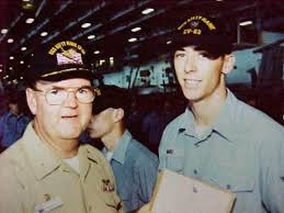 Here is Darren Drake with Captain Touhy of the USS Kitty Hawk - ET2_Drake_kittyhawk_2