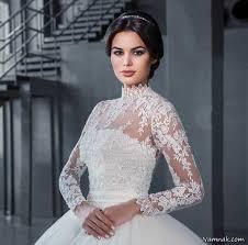 Image result for ‫لباس عروس آستین گیپور‬‎