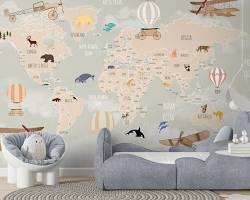Image of Boys bedroom wallpaper with a map