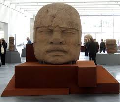 Installation view of &quot;Colossal Head 5,&quot; 1200-900 BC, basalt, 73 1/4 x 56 11/16 x 49 1/4&quot;. Base by Michael Heitzer. Photo: Michael Buitron - 2010-09-26-Olmec0910HP