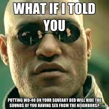 what if i told you putting wd-40 on your squeaky bed will hide the ... via Relatably.com