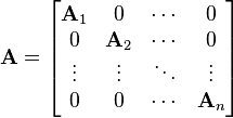 Exemplo de uma matriz diagonal, onde todos os elementos que não são da diagonal principal são iguais a zero.