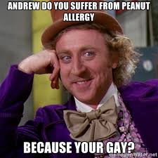 ANDREW DO YOU SUFFER FROM PEANUT ALLERGY BECAUSE YOUR GAY ... via Relatably.com