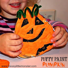Pumpkin Craft using a homemade puffy paint recipe - Messy Little ...
