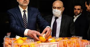 Lebanon's Interior Minister Bassan al-Mawlawi checks one of the fake oranges filled with Captagon (an illegal drug) pills in boxes containing real fruit, after the shipment was intercepted at the Beirut port