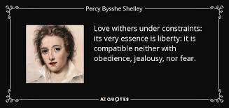 Percy Bysshe Shelley quote: Love withers under constraints: its ... via Relatably.com