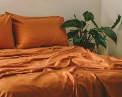 Image of Nest Bedding Sateen Organic Cotton Sheet Set in Terracotta color