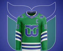 Image of Hartford Whalers blue and green home jersey