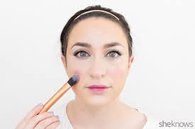 Image result for images of oval face girl who applying blush on the her face