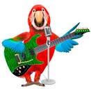 pictures of 2 parrots talking and singing dog in a simon